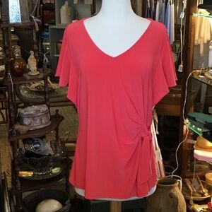 0234 Coco Bianco Coral V-Neck Blouse with Side Knot; EUC size M